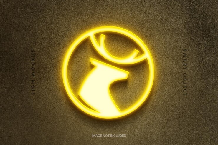 Mockup tanda lampu neon kuning