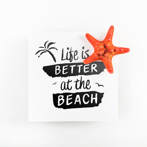 PSD mockup de tarjeta con concepto tropical de verano con estrella de mar