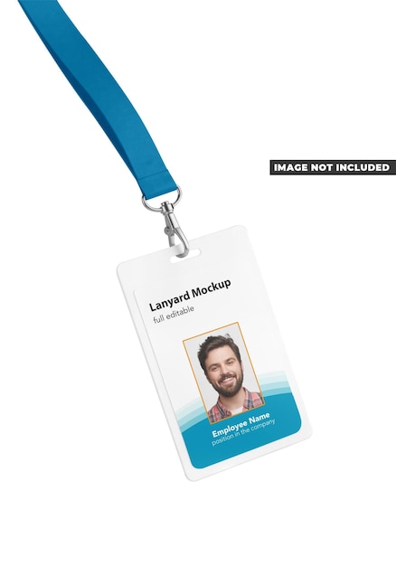 Mockup de tarjeta de identificación de cordón con retrato de empleado