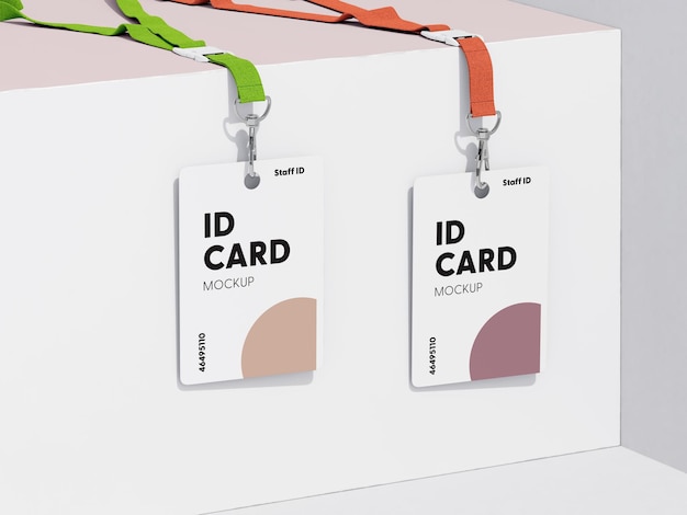 Mockup de tarjeta de identificación con cordones