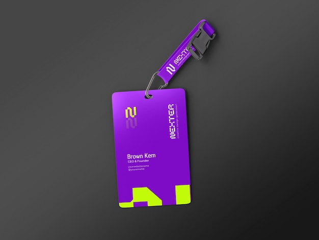 Mockup de tarjeta de identificación vertical con marca de cordones