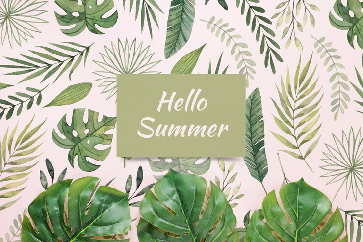 PSD mockup de tarjeta o papel flat lay con elementos de verano