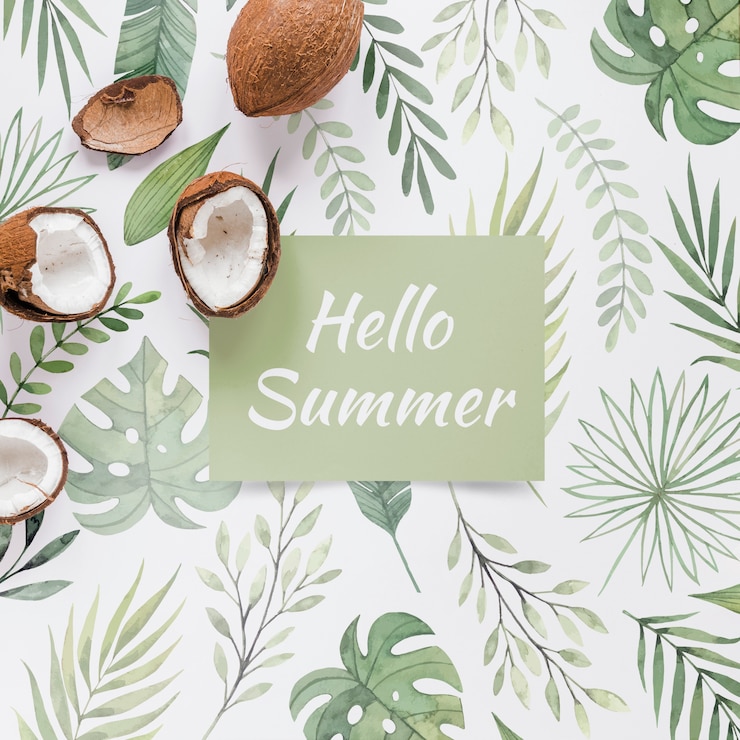 PSD mockup de tarjeta o papel flat lay con elementos de verano