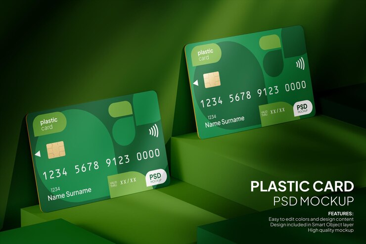 Mockup de tarjeta de plástico realista adecuado para tarjetas de crédito, tarjetasde débito, tarjeta de identificación de membresía y tarjetas voucher