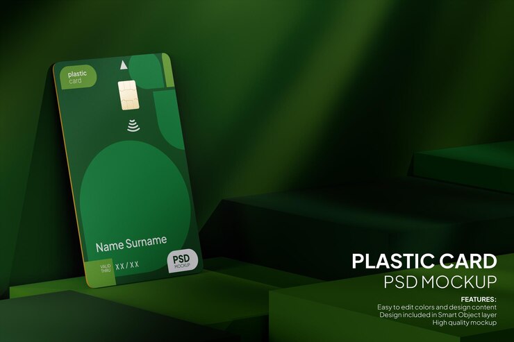 Mockup de tarjeta de plástico realista adecuado para tarjetas de crédito, tarjetasde débito, tarjeta de identificación de membresía y tarjetas voucher