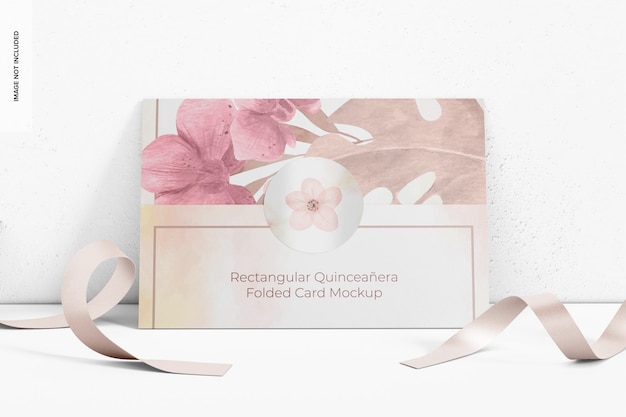 PSD mockup de tarjeta plegada rectangular de quinceañera, vista delantera