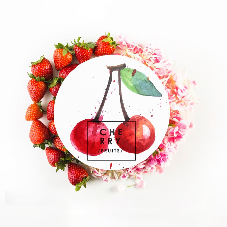 PSD mockup de tarjeta redonda con concepto tropical de verano con fresas