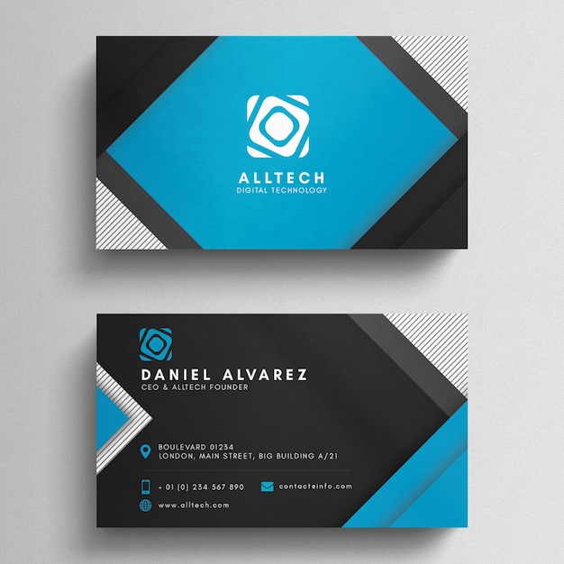 PSD mockup de tarjeta de visita azul y negra geométrica