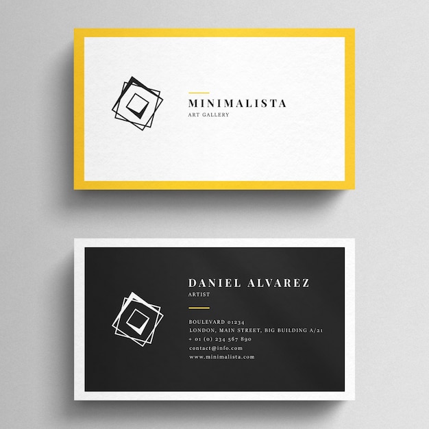 Mockup de tarjeta de visita con bordes amarillos