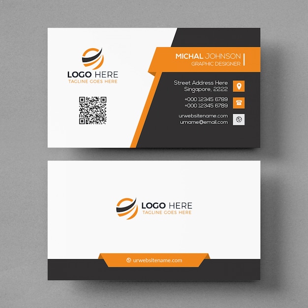 Mockup de tarjeta de visita con elementos naranjas