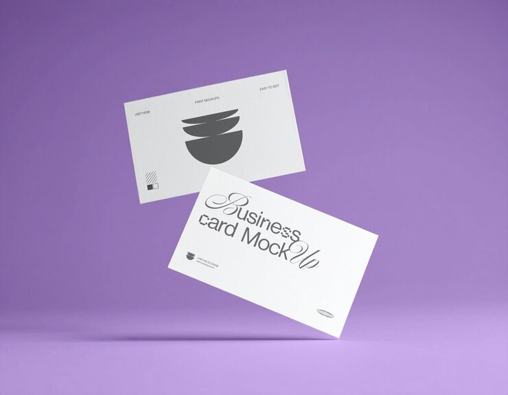 Mockup de tarjeta de visita flotante en el fondo del estudio