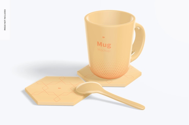 Mockup Tatakan Gelas Heksagonal dengan Mug