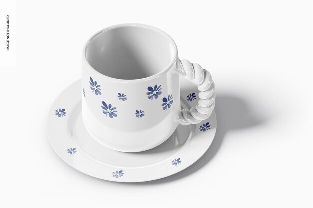 PSD mockup de taza de bebida de porcelana, vista de ángulo alto