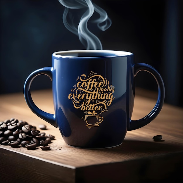 Mockup de taza de café azul psd para el logotipo