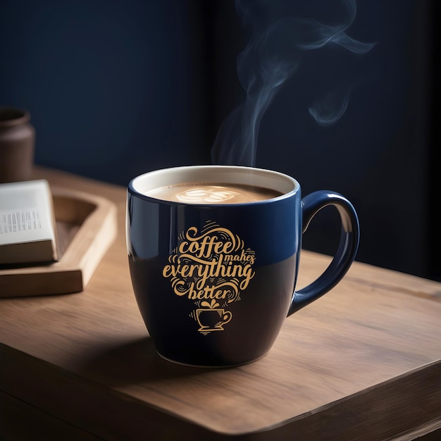 Mockup de taza de café azul psd para el logotipo