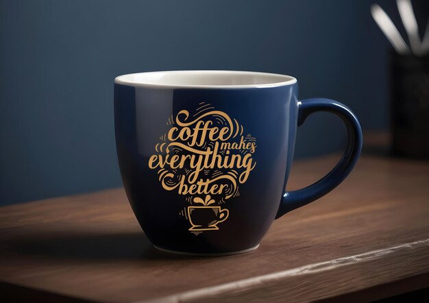 Mockup de taza de café azul psd para el logotipo