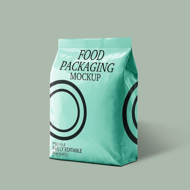 Mockup-Teal-Tasche für Lebensmittelverpackungen auf einer hellgrünen Oberfläche