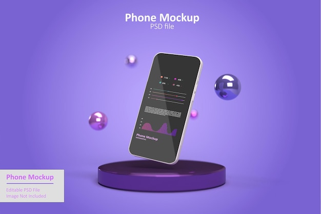 Mockup de teléfono 3d render en podio con fondo limpio