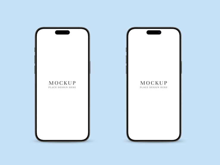 PSD mockup de teléfono inteligente dos teléfonos negros con pantallas en blanco para la presentación de uiux