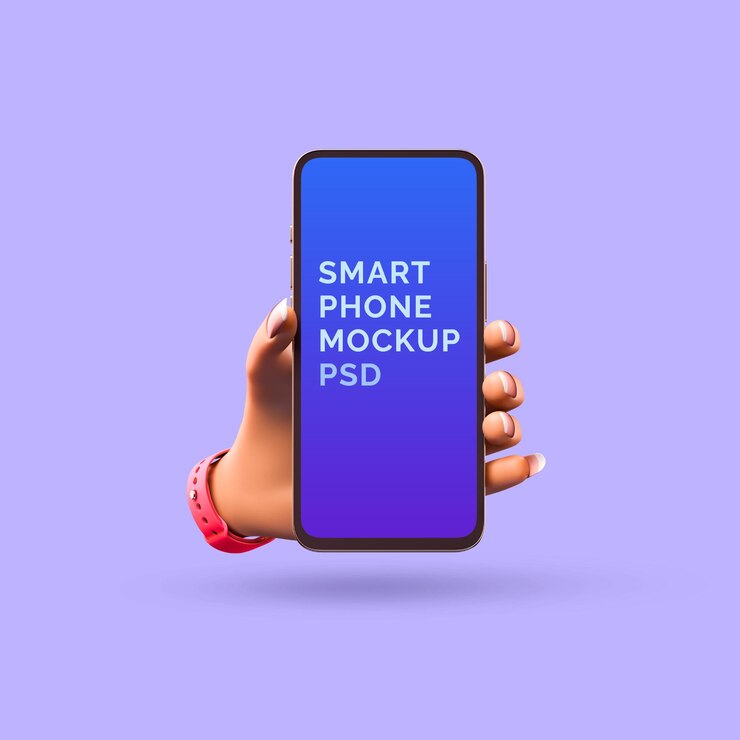 Mockup de teléfono inteligente de pantalla completa oscura en la mano App ui ux