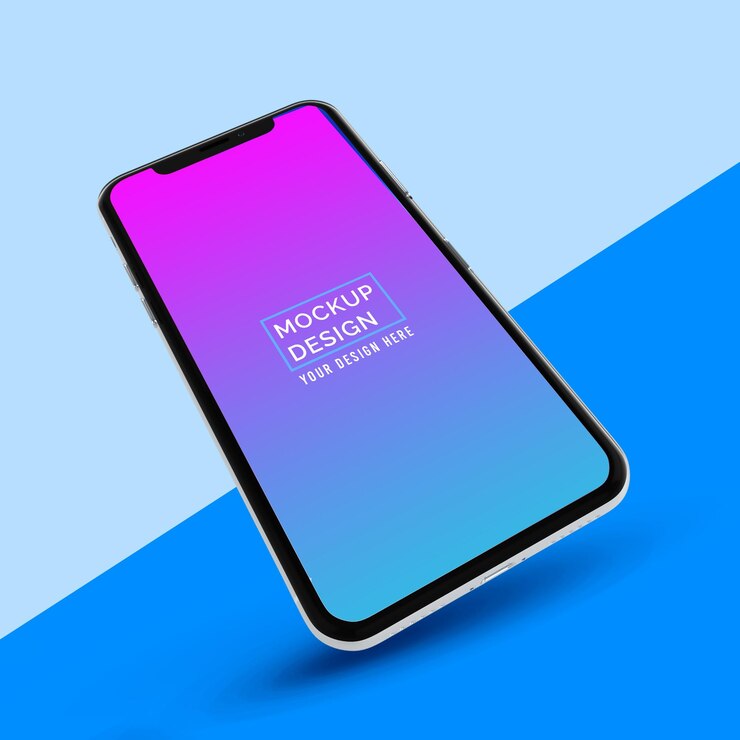 Mockup de teléfono inteligente de pantalla completa de plata oscura App ui ux