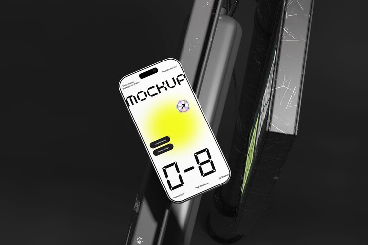 PSD mockup de teléfono inteligente con pantalla digital y interfaz de aplicación