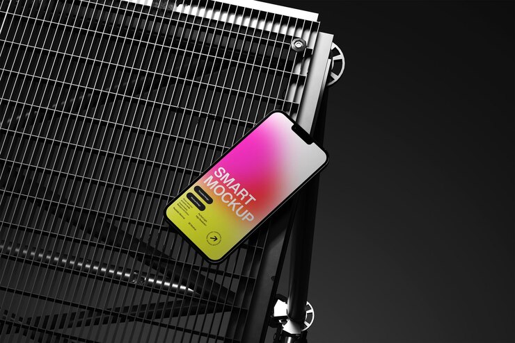 PSD mockup de teléfono inteligente con pantalla gradiente y diseño inteligente