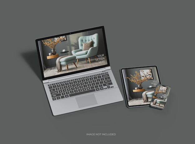 Mockup de un teléfono inteligente portátil y una tableta para UIUX Product Showcase 3D Render