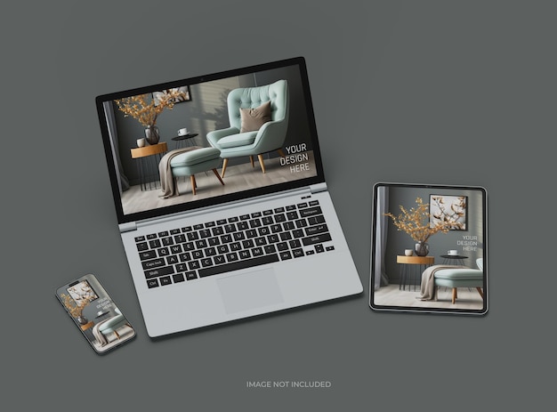Mockup de un teléfono inteligente portátil y una tableta para UIUX Product Showcase 3D Render