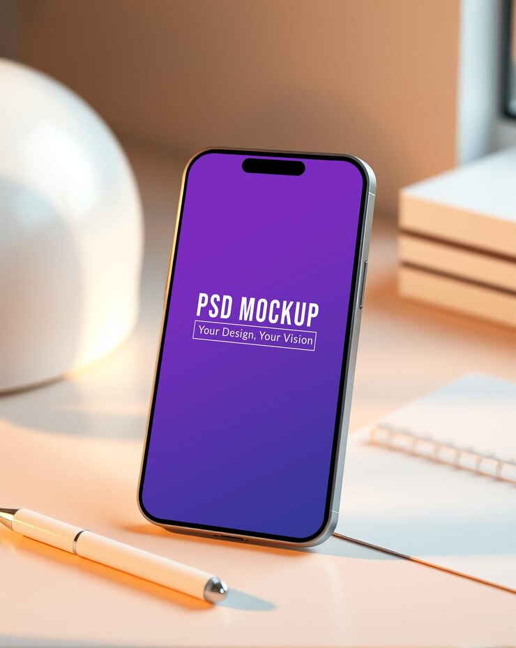 Mockup de teléfono inteligente púrpura y azul con PSD editable Perfecto para diseño de aplicaciones e interfaz de usuario