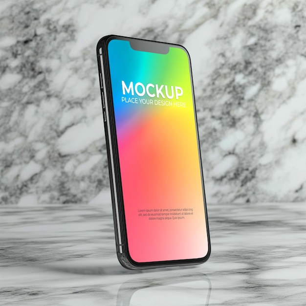 Mockup de un teléfono inteligente en una superficie de mármol