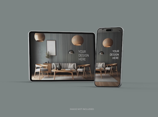 Mockup de teléfono inteligente y tableta para UIUX Product Showcase 3D Render