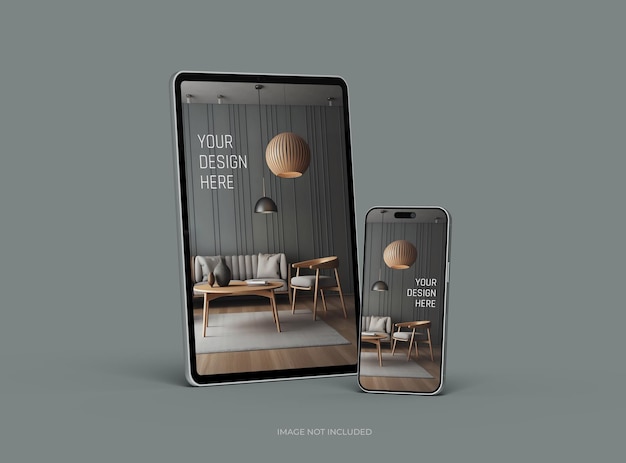 Mockup de teléfono inteligente y tableta para uiux product showcase 3d render