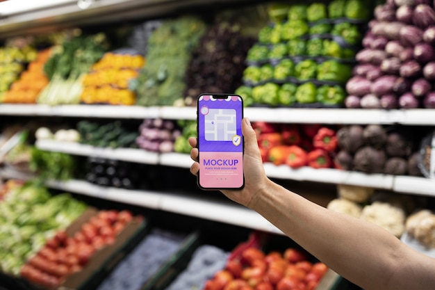 PSD mockup de teléfono en supermercado