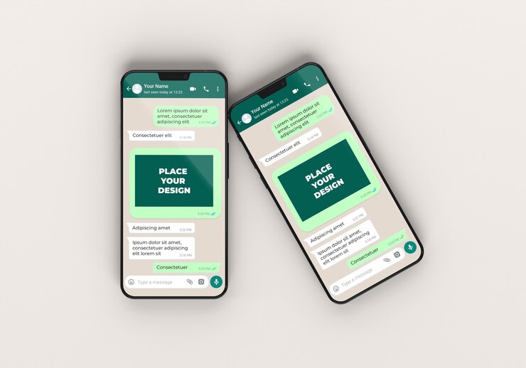 PSD mockup de teléfonos chat vista superior