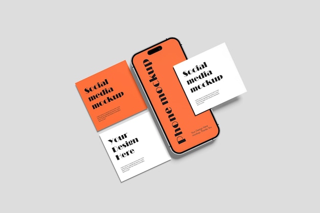 Mockup de teléfonos inteligentes y redes sociales para la presentación de productos