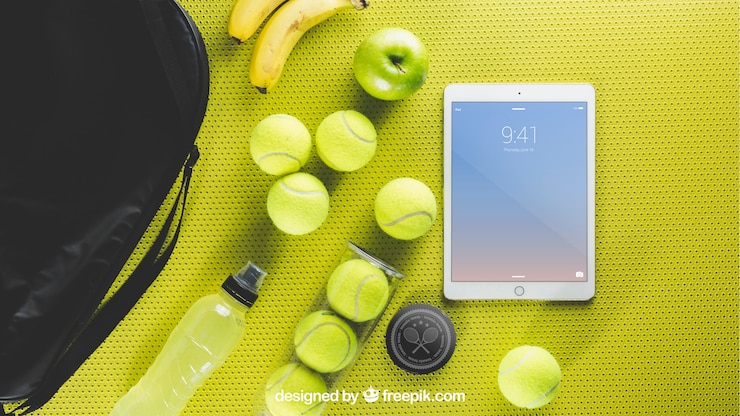PSD mockup de tenis con tablet