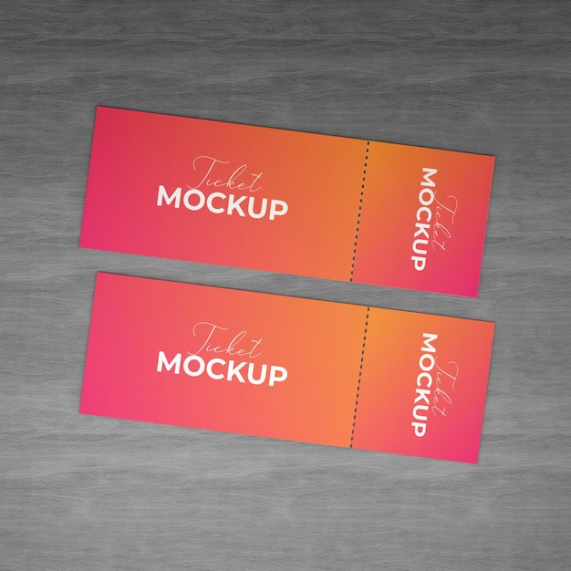 Mockup de ticket con fondo de textura de madera