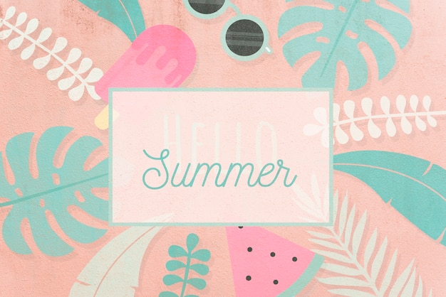 PSD mockup tropical de tarjeta de hello summer