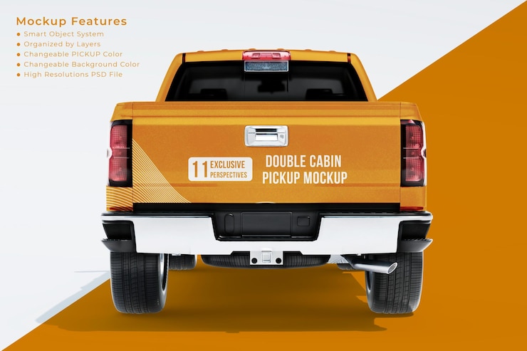 PSD mockup truk pikap tampak belakang