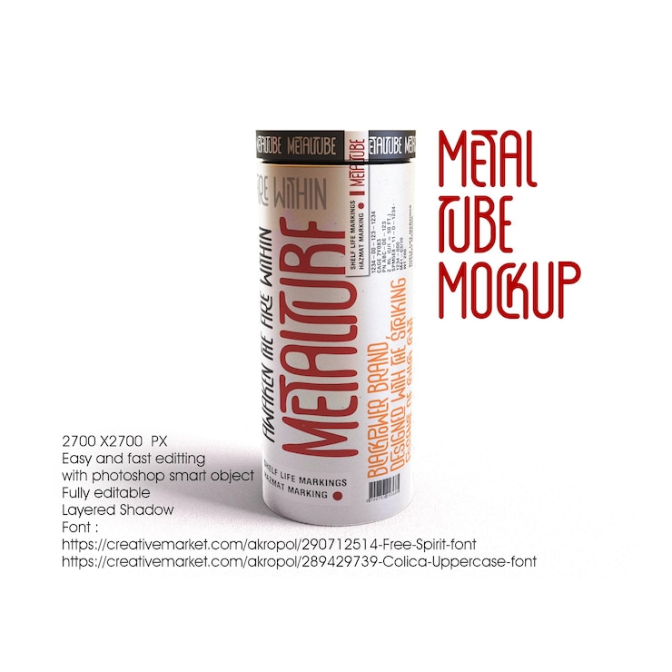 PSD mockup de tubo metálico para marca y embalaje de productos