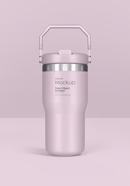 Mockup de Tumbler rosado con mango