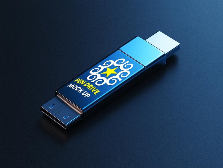 PSD mockup de unidad de pluma del mundo real para mostrar la capacidad de gigabytes en la maqueta de unidad de pen usb