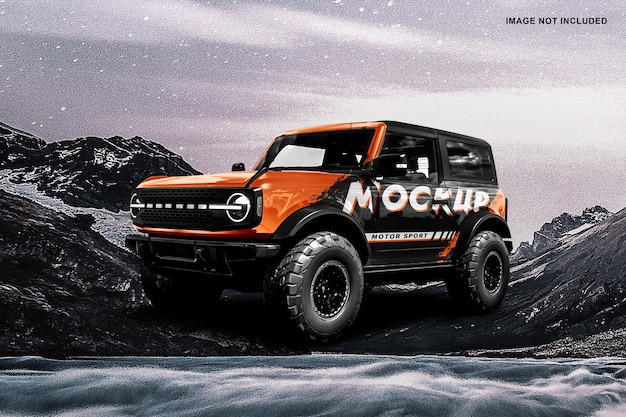 Mockup de voiture hors route avec fond de montagne