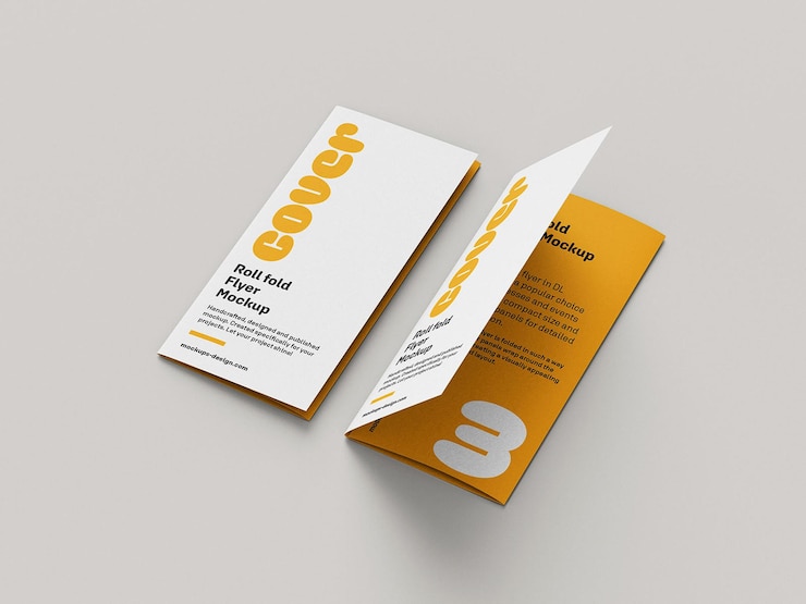 PSD mockup de volante de dl plegable para rodar