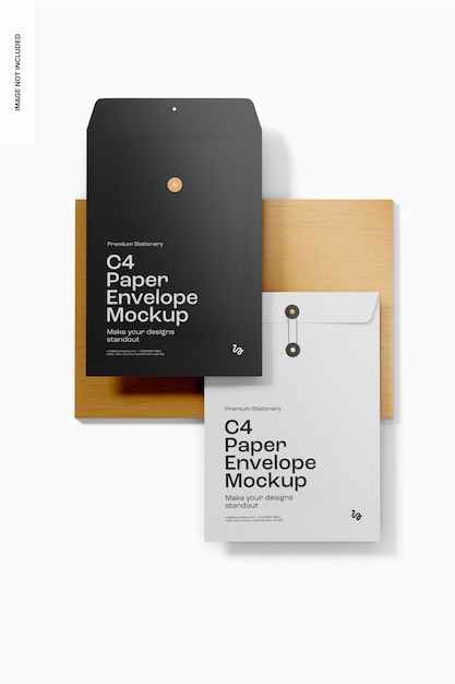 Mockup von C4-Papierumschlägen auf dem Podium
