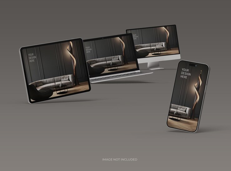 PSD mockup von desktop-laptop-smartphone und -tablet für uiux produktpräsentation 3d-render