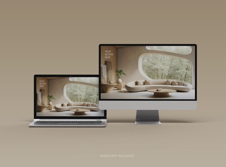 Mockup von Desktop und Laptop für UIUX Produktpräsentation 3D-Rendering