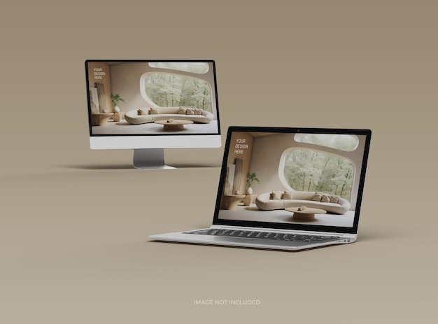 Mockup von Desktop und Laptop für UIUX Produktpräsentation 3D-Rendering