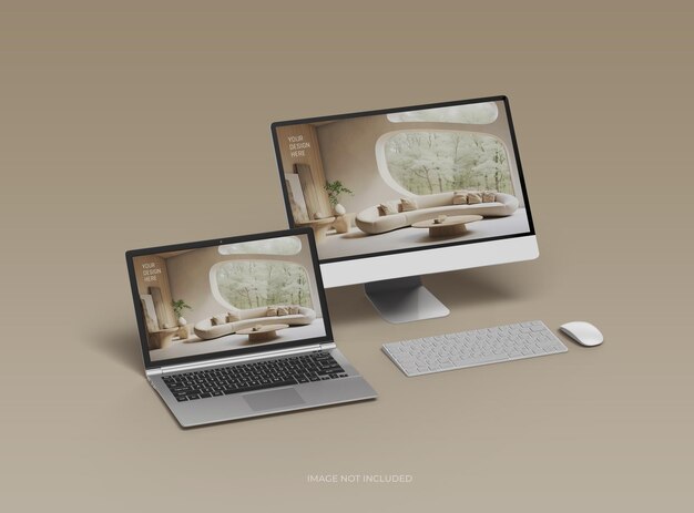 Mockup von Desktop und Laptop für UIUX Produktpräsentation 3D-Rendering